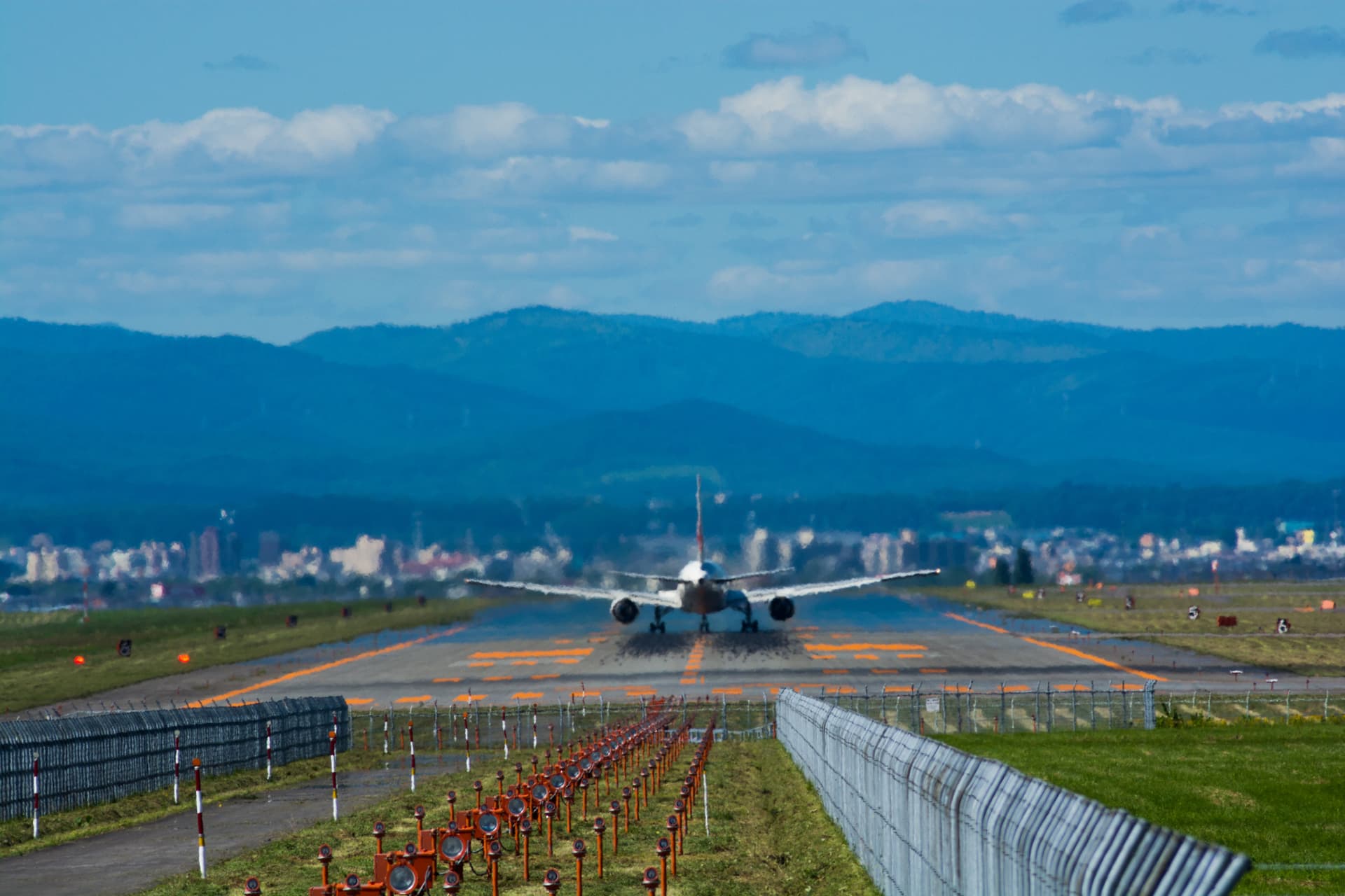 Summer blue sky and airfield in Asahikawa Hokkaido Japan